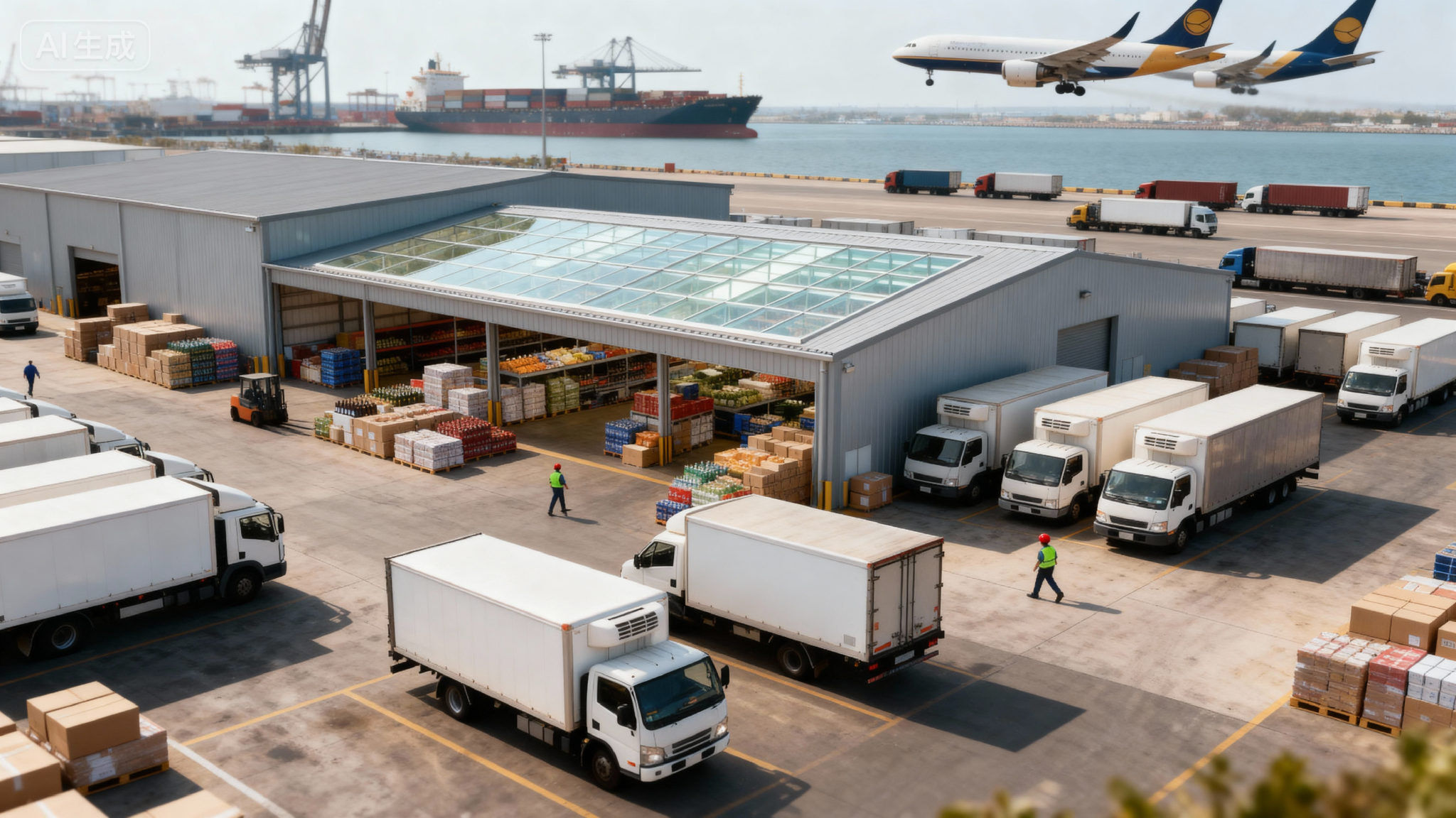 jimeng 2025 11 12 4555 仓库要加大，和大型的工厂一样，只要露出一个角就行